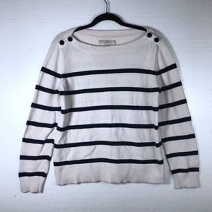 LOFT L Striped Button Detail Chunky Knit Sweater